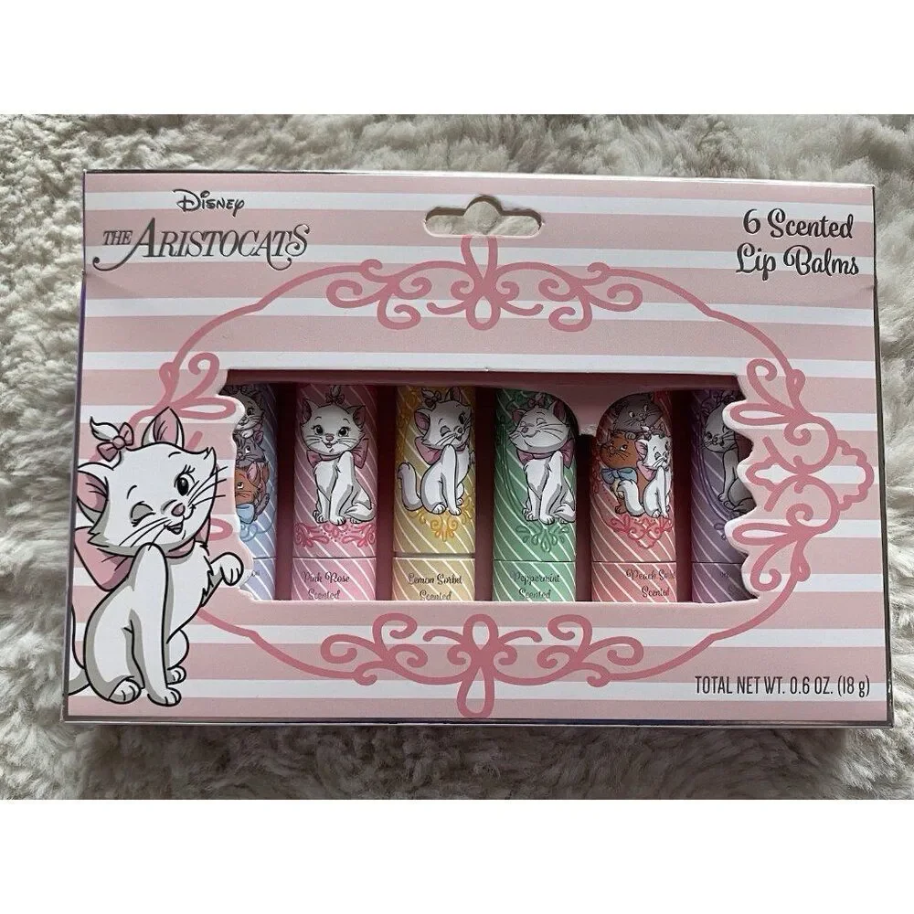 Set Of 6 Disney THE ARISTOCATS MARIE Lip Balms Scented Rose Lemon Peppermint NEW